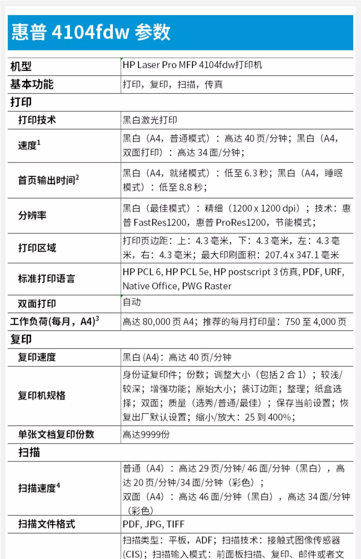 LaserJet Pro MFP 4103fdw 多功能彩色打印机